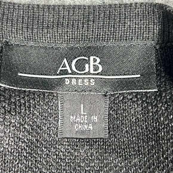 AGB Sweater Dress Womens Large All Over Leopard Print Ballet Neck‎ Charcoal - Picture 2 of 9